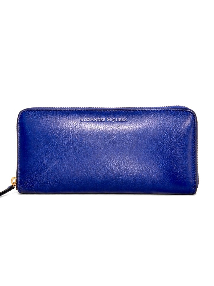 Alexander Mcqueen Royal Blue Lambskin Leather Zip Around Wallet